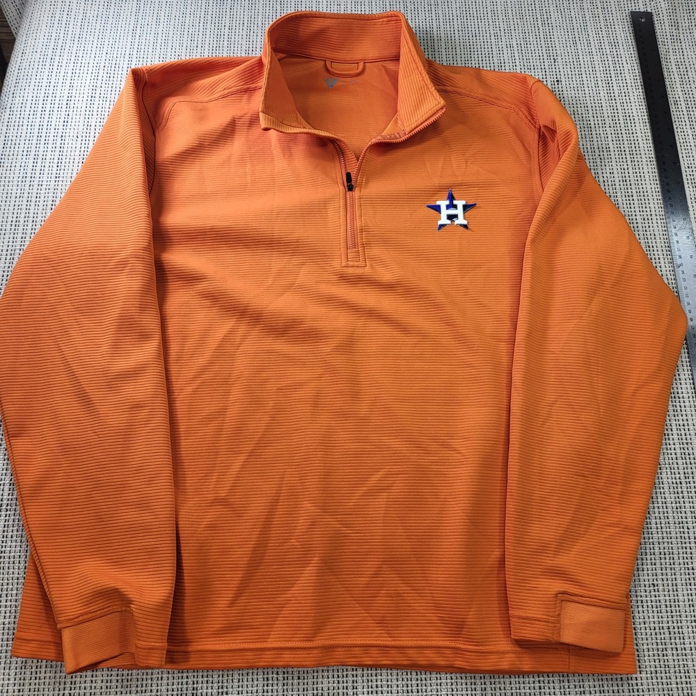 Levelwear Pullover Mens XL Orange Houston Astros Quarter-Zip Ribbed 3D Logo Top